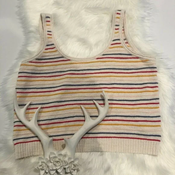 Madewell Womens Beige Striped Sleeveless Scoop Neck Tank Sweater Size 2X Plus - Picture 6 of 12